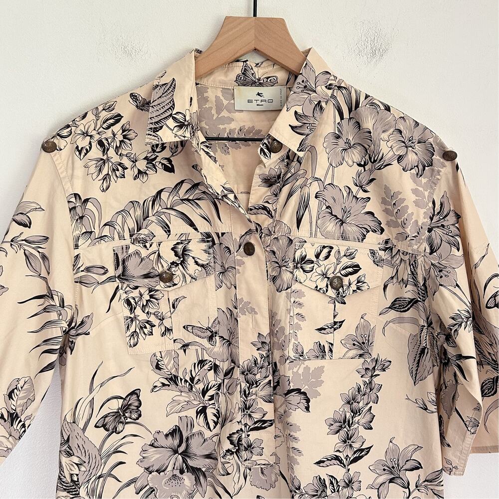 Etro Floral Short Sleeve Cotton Dress Cream Size 46/10 - Picture 2 of 8